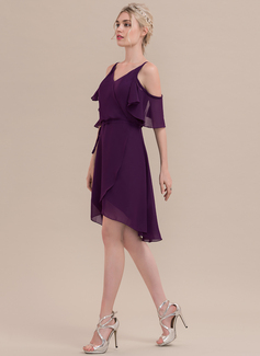 A-Line V-neck Asymmetrical Chiffon Cocktail Dress With Cascading ...