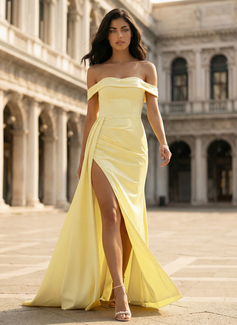 Vestido corte sirena con hombros descubiertos palabra de honor de satén