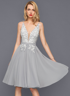 A-Line V-neck Knee-Length Chiffon Cocktail Dress With Cascading Ruffles ...