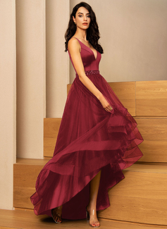 V-Neck Beading Satin Dress