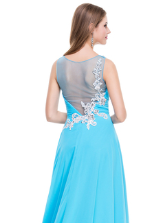 A Line Scoop Beading Chiffon Prom Dress LBQ3900 main image 1