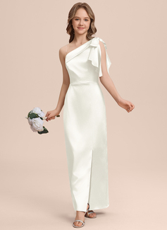 Sheath/Column One Shoulder Bow Stretch Satin Dress