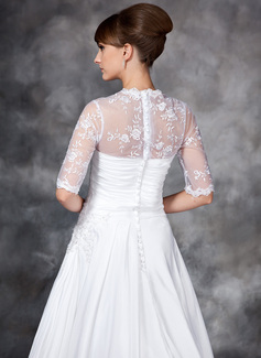 Tulle Wisteria Evening Prom Dress A-Line/Princess Scoop Neck Court Train With Appliqued