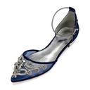 Women's Ankle Strap Rhinestone Closed Toe Silk Satin With Flat Heel Wedding Shoes