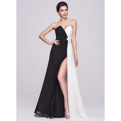 A-Line/Princess Long Prom Dresses Chiffon Sweetheart Sleeveless Floor-Length With Layered Ruffles main image 1