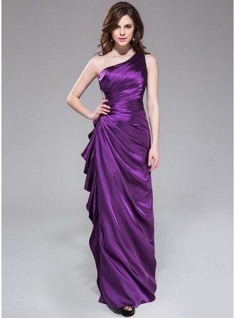 Ruffled One-Shoulder Pleated Sheath Bridesmaid Dress in Moss