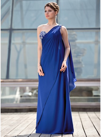 A-Line/Princess One-shoulder Floor-Length Mother of the Bride Dresses with Sash & Ruffled Sleeve
