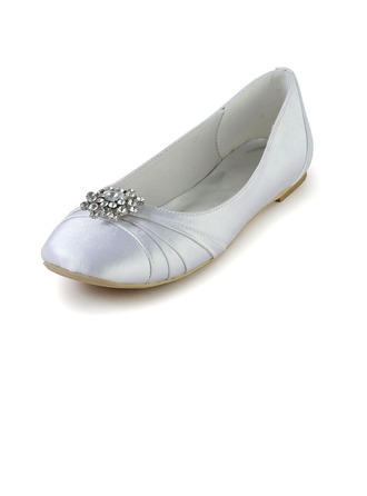 Women's Ankle Strap Rhinestone Closed Toe Silk Satin With Flat Heel Wedding Shoes main image 1