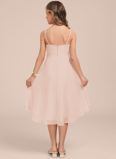 chiffon ruched bridesmaid dress Dusk Bridesmaid Dress A-Line V-Neck Spaghetti Straps Ruched Chiffon Bridesmaid Dresses With Slit main image 0