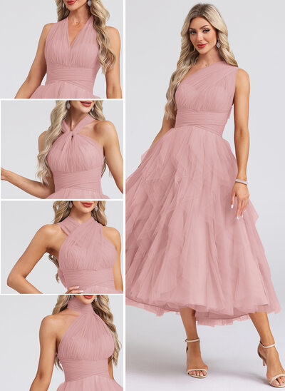 Cascading Ruffles Tulle Midi Dress