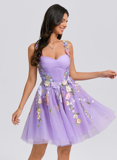 purple flower homecoming dress Purple Ruffles Homecoming Dress With 3D Flowers – Lisposa main image 0