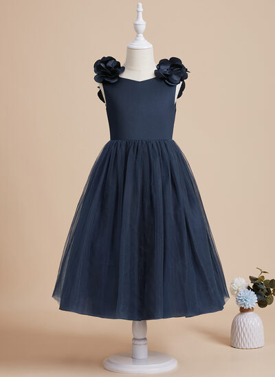 silk blue bridesmaid dresses A- Line Elegant Sleeveless Floor Length Flower Girl Dresses main image 1