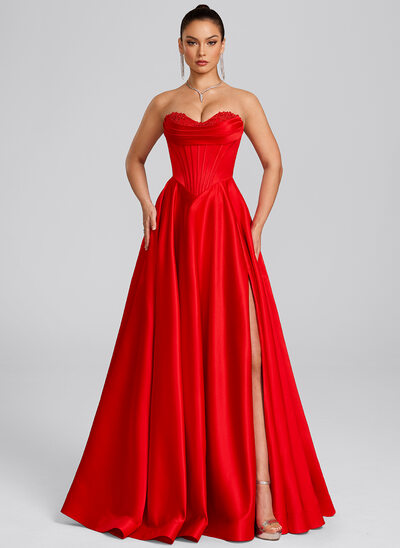 green emerald velvet dress Corset-Back Long A-Line Prom Dress with Side Pockets Sage / XSmall main image 0