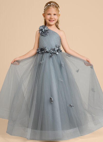grey flower girl dresses White Top Grey Tulle Two Piece Cap Sleeves Flower Girl Dresses, CF0002 main image 0