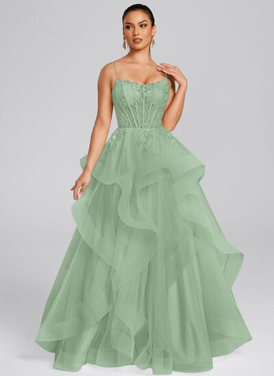 slim fit dress slacks Dreamyannie UK Sweetheart Corset A Line Sage Wedding Guest Dress Tulle  Tiered Long Prom Dress With Ruffles main image 1