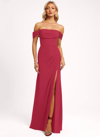 A-line Off the Shoulder Ruffle Chiffon Dress