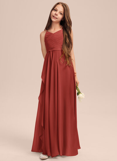 Sleeveless Lace Chiffon A-Line Junior Bridesmaid Gown Cinnamon Rose main image 0
