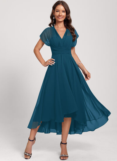 blue dress for baby girl Zapaka Women Ink Blue Bridesmaid Dress A Line Keyhole V-Neck Satin Long Wedding Party Dress, Ink Blue / US18W main image 1