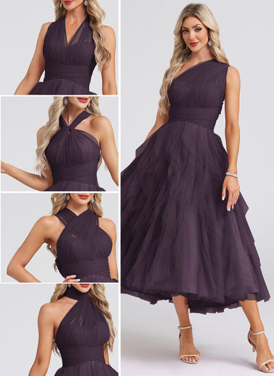 Cascading Ruffles Tulle Midi Dress