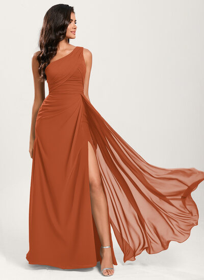 A-line One Shoulder Ruffle Chiffon Dress
