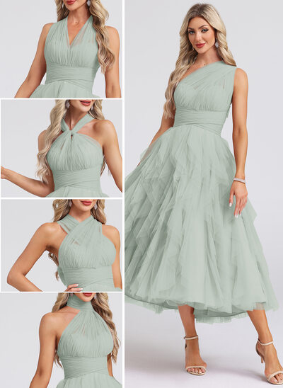 Jurk medium van tule met cascading ruches