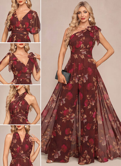 V-Neck Chiffon Jumpsuit
