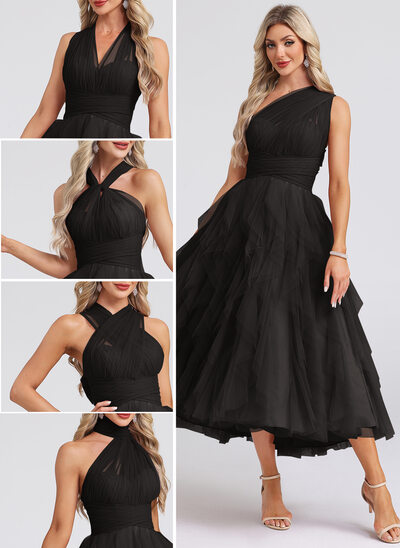 Cascading Ruffles Tulle Midi Dress