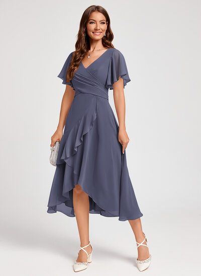 Robe midi avec volants en cascade en mousseline