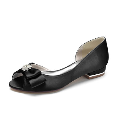 Mujer zapatos de novia satén tacón plano peep toe zapatos planos de novia elegante strass boda zapatos