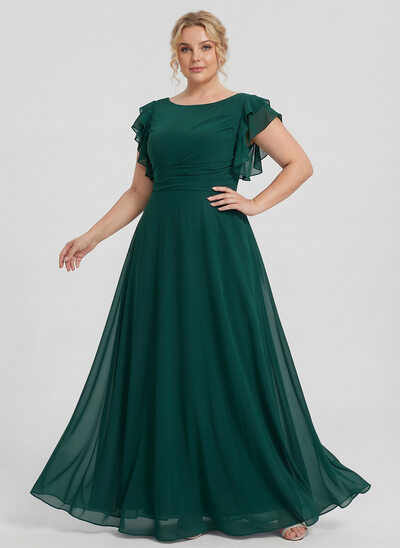 jjshouse green bridesmaid dresses Peacock Green A-line Chiffon Pleated Ruffle Long Bridesmaid Dress Peacock Green / US 14