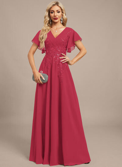A-line V-Neck Sequins Lace Dress