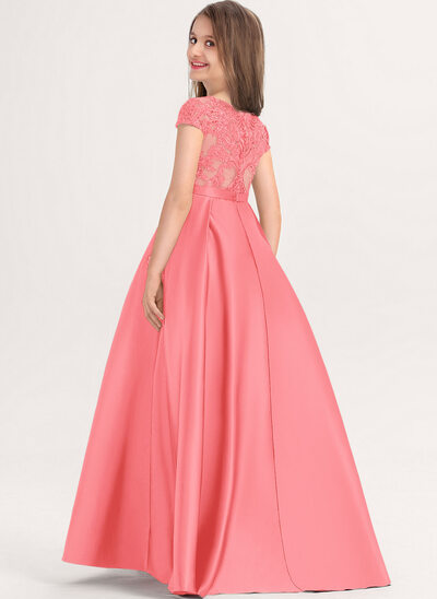 Cute V-neck Spaghetti Straps Floor-length Junior Bridesmaid Dresses Blushing Pink
