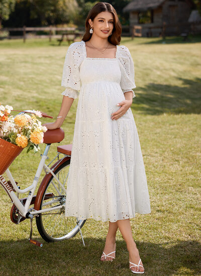 Smocked Cotton Maternity Midi Dress
