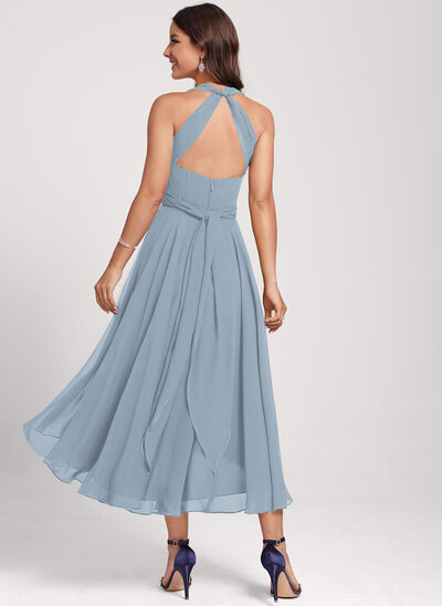 knee length dresses for ladies Madison Dusty Blue Bridesmaid Tulle Midi Dress – Lace & Beads main image 0