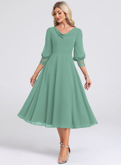 Cowl Chiffon Midi Dress