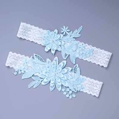 white lace garter belt Embellished Bridal Garter Set with Beads and Rhinestones- Millieicaro main image 0