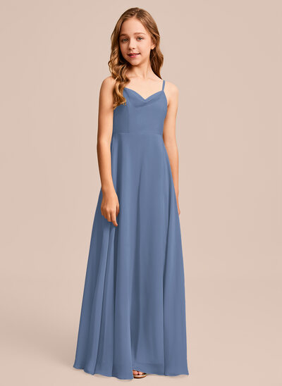 Cross Shoulder Strap Junior Bridesmaid Dresses Slate Blue main image 1