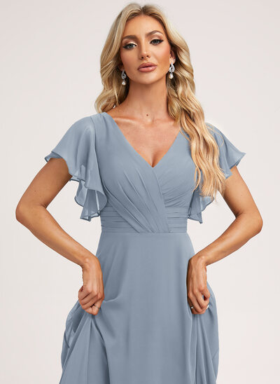 light blue prom dresses with sleeves Blue Chiffon Prom Dress , Long Sleeves Prom Dress cg15525 – classygown main image 1