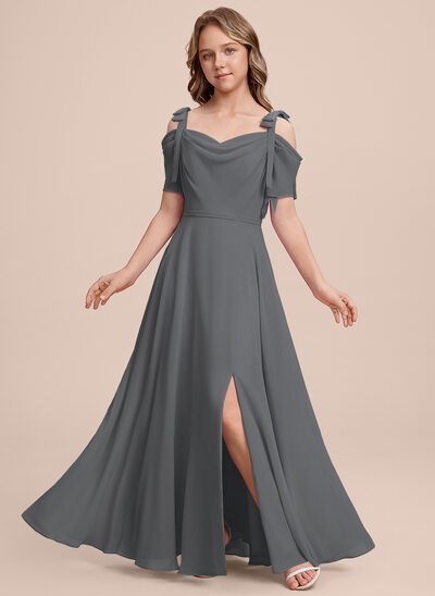 A-line Cowl Bow Chiffon Dress