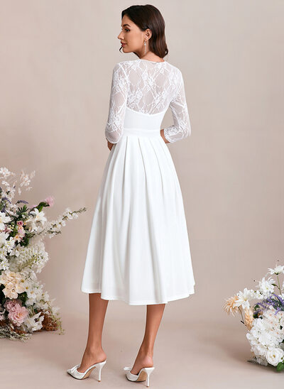 chinese dress ladies White Lace Applique Off Shoulder 3/4 sleeve Stain Homecoming Dresses –  Hoprom main image 0