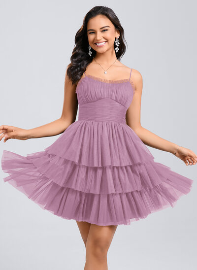Spaghetti Straps Pleated Tulle Dress