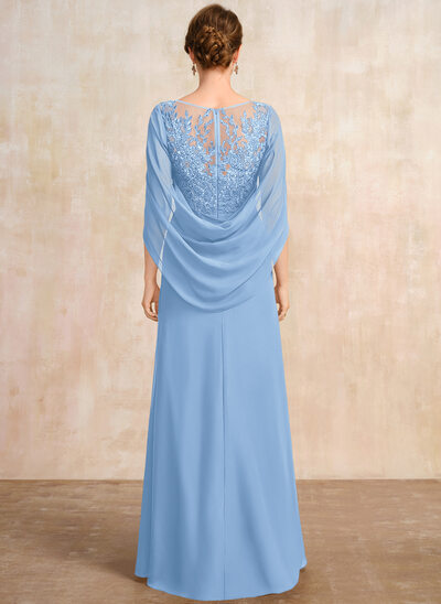 light blue mother of the bride dress 2 Pieces A-Line/Princess Square Collar Chiffon Mother of the Bride Dresses with Jacket Lace Ankle-Length 3/4 Sleeves Light Blue main image 1