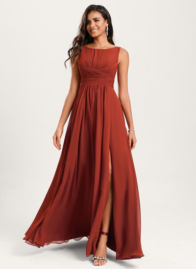 cinnamon bridesmaid dresses Ruched Chiffon Off The Shoulder Bridesmaid Dresses with Pockets – RoseProm main image 0