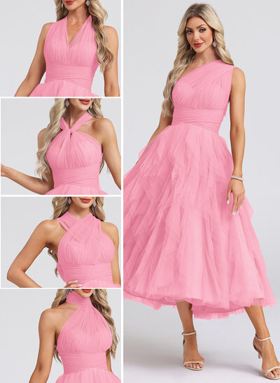 Cascading Ruffles Tulle Midi Dress