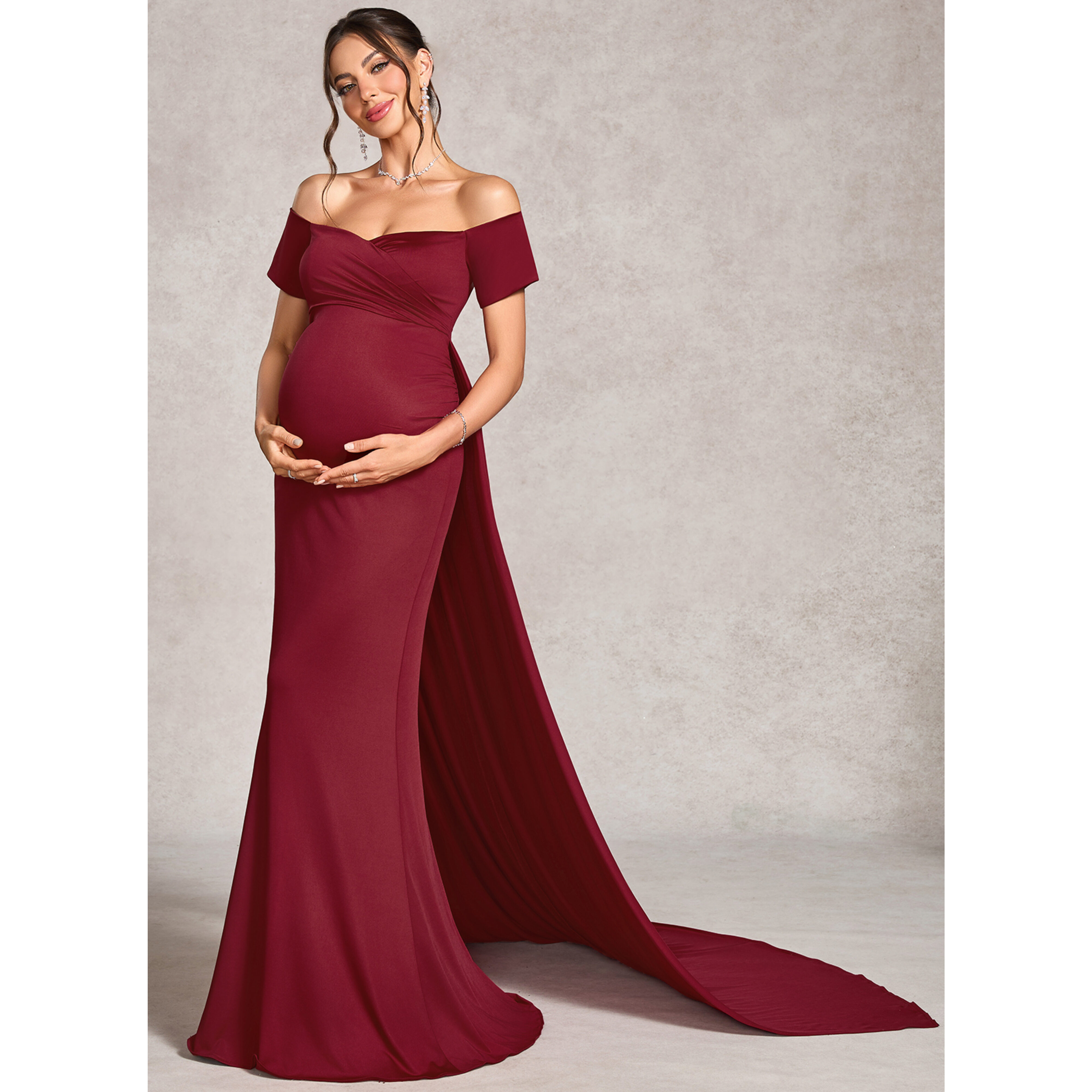 JJ's House Anduena Off the Shoulder Strapless Pleated Jersey Maternity Maxi Dress - Product Video JJ's House Anduena Off the Shoulder Strapless Pleated Jersey Maternity Maxi Dress - Product Video